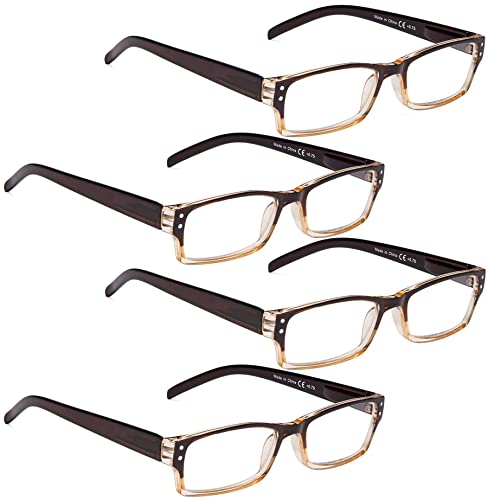 LUR READING GLASSES 4 pack Two-color frame Readers (BrownGold)