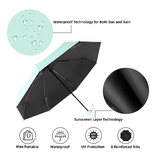 Trenovo Travel Umbrella - Mini Folding Compact Umbrella With Case, 8 Ribs Lightweight Portable Umbrella, Small Sun & Rain Pocket Umbrella For Girls And Women thumb #5