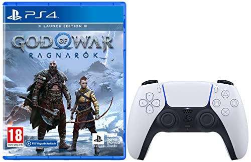 Image of Sony Dualsense Wireless Controller | Playstation 5 (White) & Dualshock 4 Wireless Controller For Playstation 4 - Black V2