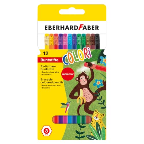 Eberhard Faber 514817 - Buntstifte Set Colori, 12 radierbare Buntstifte, hexagonale Form