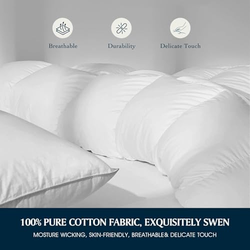 Image of Serta Goose Feather Down Fiber Comforter Oversize Queen - 100% Cotton Cover Duvet Insert - Hotel Luxury Hypoallergenic Bedding Comforter All Season Medium Warmth 90 x 98 Inch White
