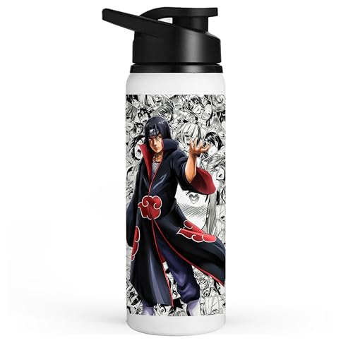 Image of Anime sipper water bottle with Itachi Print for Boy and girl Use school, gym, tuition, travling, yoga | aluminium sublimation sipper bottle 750ml black cap (Itachi Uchiha-1)