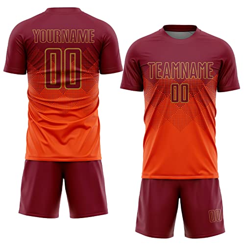 Generic Custom Soccer Jerseys for Men Women Youth Kids, Orange Old Gold Personalized Soccer Jersey Printed Name Number Logo Mens Clothing