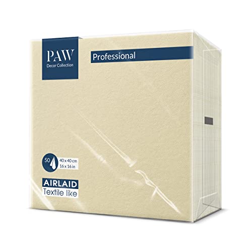 PAW - Airlaid Servietten (40 x 40 cm) I 50 Stück I Einfarbig I Stoffähnlich I Elegante Tischdekoration I HoReCa I Zu wichtigen Anlässen wie Hochzeiten, Feiern, Weihnachten I Unicolor: Cream