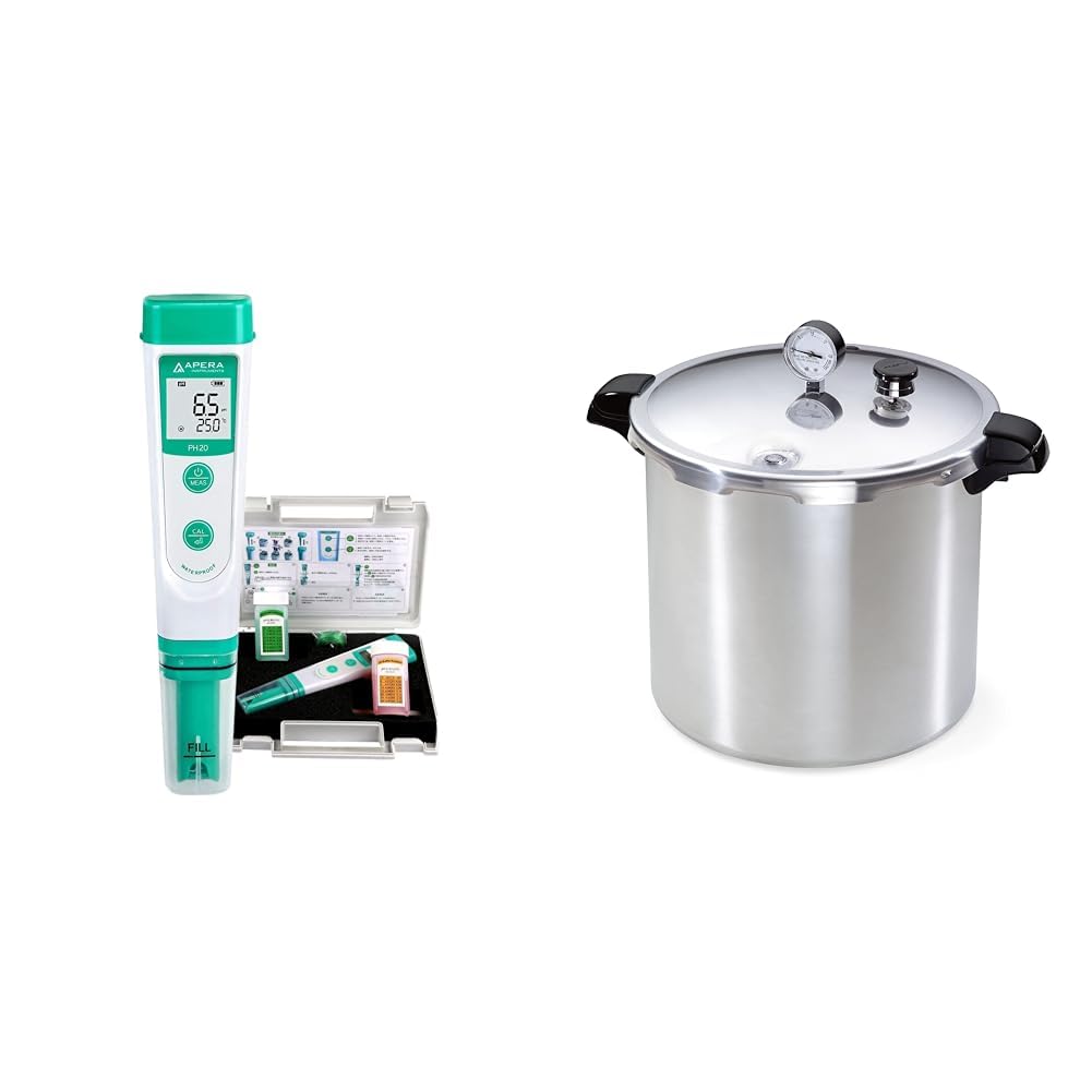 APERA INSTRUMENTS AI209 Value Series PH20 Waterproof pH Tester Kit, +-0.1 pH Accuracy & Presto 01781 Pressure Canner and Cooker, 23 qt, Silver