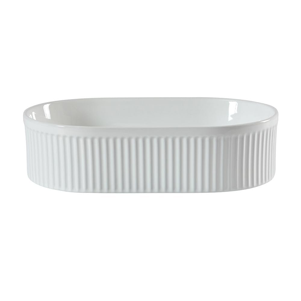 Milano White Florence Ceramic Oval Fluted Countertop Bathroom Basin Sink - 490Mm X 310Mm