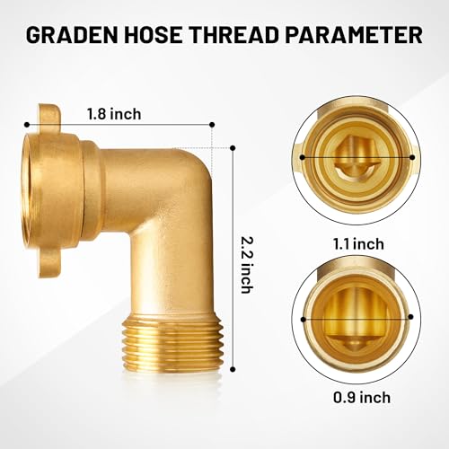 Image of Oyviny 90 Degree Garden Elbow Water Hose Connector, 3 /4 inch FHT Outside Water Faucet Solid Brass Hose Connection with 4 O-rings Garden Hose Fittings Connector, Water Hose Elbow for RV & Garden