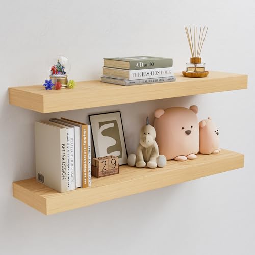 QueenFun White Oak Floating Shelves, 2 Inch Thick Sturdy Wood