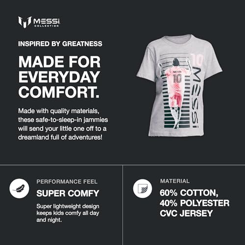 Image of Messi Boys' Lifestyle Short Sleeve T-Shirt, Slim-fit Graphic Tee, Cotton Blend Fabric