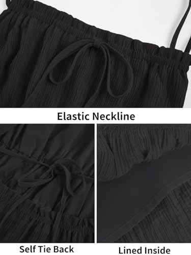 Image of Wenrine Womens Summer Beach Dresses Backless Spaghetti Straps Self Tie Tiered Flowy Casual Maxi Dress with Pockets