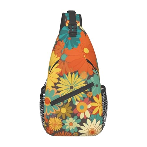 Sac à dos à bandoulière imprimé floral noir et unisexe
