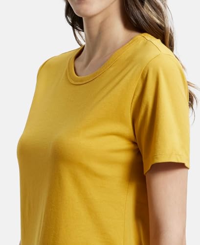 Image of Jockey AW88 Women Super Combed Cotton Rich Relaxed Fit Solid Curved Hem Styled Half Sleeve T-Shirt