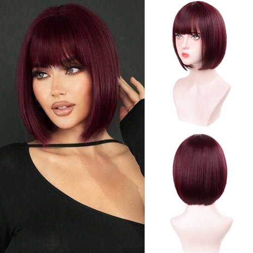 T-color Wine Red Bob Wigs for White Women - 12''