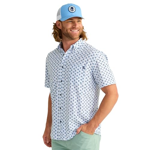 HUK Mens Kona Pattern Short Sleeve Fishing Button Down Shirt