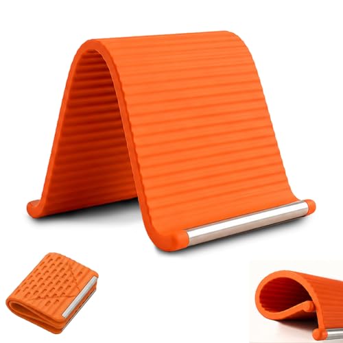 Portable Foldable Silicone Aluminum Phone Holder 2026 New Flexible Silicone Aluminum Phone Holder Folded into Any Shape Universal Adjustable Anti-Slip Desktop Mount for Home Office Travel (Orange)