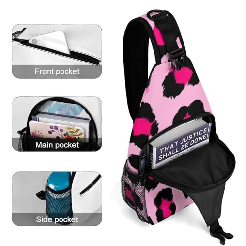 Fashion Chest Pack Travel Shoulder Bag, Pink Cheetah Leopard Print Small Cross Body Sling Bag For Women Men4