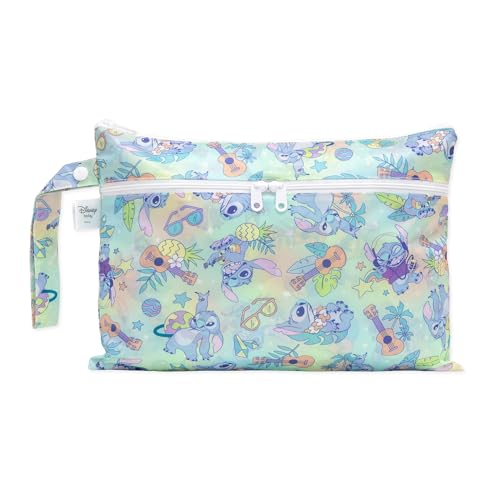 Image of Bumkins Disney Waterproof Wet Dry Clutch Bag for Baby, Travel, Swim Suit, Cloth Diapers, Pump Parts, Pool, Gym Clothes, Toiletry, Strap to Stroller, Daycare, Zip Reusable Bag, Packing Pouch, Stitch