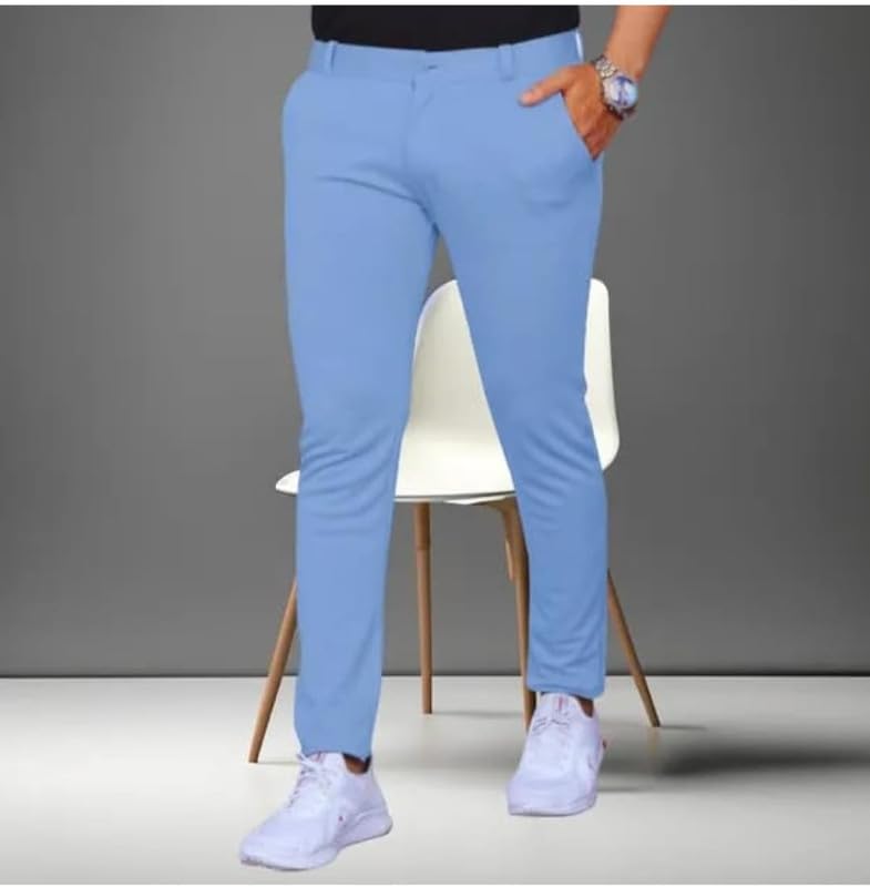 Image of VIJETA Garments for Men Lycra Blend Formal Trousers ? Smart Fit Office Wear Pants with Elastic Waistband & Zip Fly