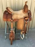Ali Leather Store Western Leather Hand Carved Ranch Roper Horse Saddle with Matching Headstall, Breastplate, Reins & Back Cinch, seat Size 12' to 18' Inches (15.5' Inches Seat, Brown Rough Out)