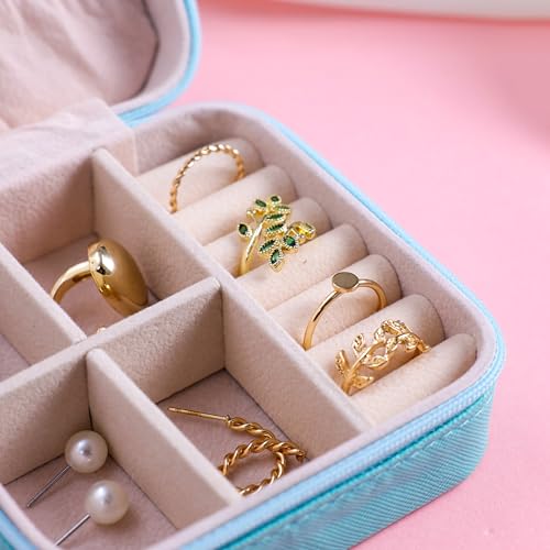 Image of P Arts Faux Leather Jewellery Organiser Box, Small Jewellery Box Organiser For Ring, Pendant, Earring, Necklace, Bracelet Jewellery Box For Women with Wooden Earrings for Women, Sea Green 4x4 Inch
