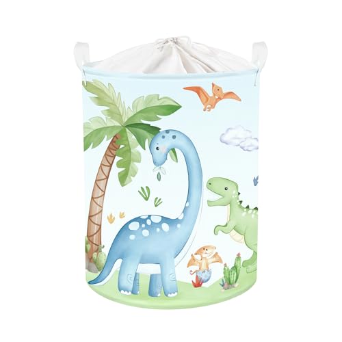 HUUMONSS Dinosaurs Baby Laundry Hamper Collapsible Clothes Kids Storage Basket Palm Tree Large Boys Girls Gift Toy Box Bin for Nursery Room, Blue, 63L
