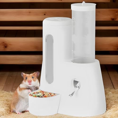 Hamster-Tränke Mit Halterung – Anti-Tropf-Wasserer Für Meerschweinchen – 2-in-1 Auto-Tränke Mit Futterbehälter – 300 Ml Futter + 125 Ml Wasser Für Hamster, Hase