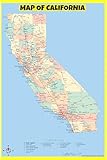 Map Of California Style A - 20x30 - Laminated Wall Map Poster for Homes, Classrooms and Offices - Vivid Colors, Easy to Read, Clean Layout