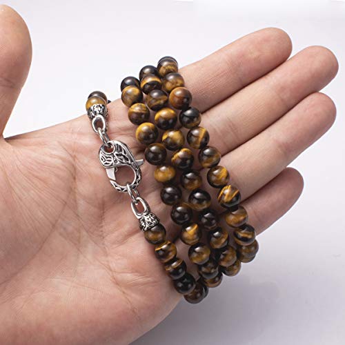 Tiger Eye Beads Beaded Necklace Chain for Men,Natural Gemstone Healing Crystal Jewelry 50/60/70cm4