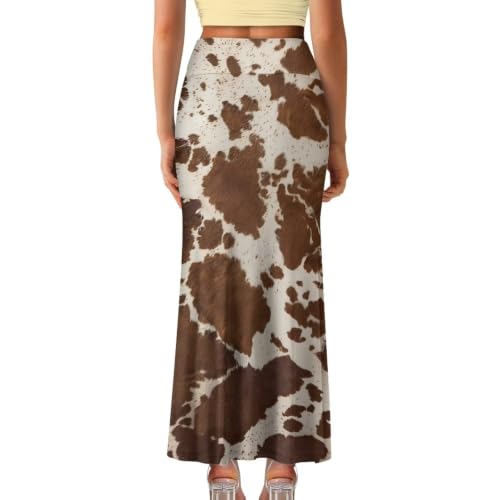 Qznuberone Women's Elastic High Waist Skirts A-Line Flared Maxi Lightweight Fall Skirt Bodycon Ruffle Hem Fishtail Fit Daily Travel Cow Print by Qznuberone - Used condition - Image 4