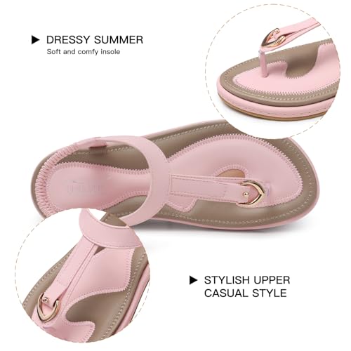 Image of SHIBEVER Womens Sandals Summer Flat: Dressy Casual T-Strap Flip Flop Thong Flats Sandals - Comfortable Walking