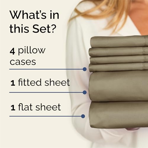 Image of Queen 6 Piece Bed Sheet Set - Comfy, Breathable & Cooling Sheets - Khaki | Ultra-Soft Hotel Luxury Bedding Set w / 8-16 Inch Deep Pockets, 1 Flat & 1 Fitted Sheet & 4 Pillowcases, Wrinkle & Fade Free
