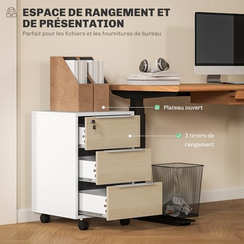Caisson bureau mobile 3 tiroirs verrouillable HOMCOM