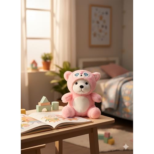 Image of DearJoy Teddy Bear with a Hoodie Cap Pink 35 cm