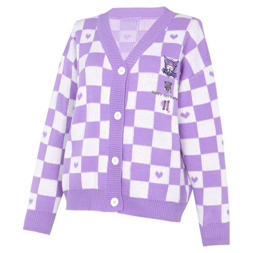 Image of Kawaii Cardigan for Women Girls Anime Plaid Cardigan Sweaters Long Sleeve Open Front Cardigans JK School Uniform, Purple, S