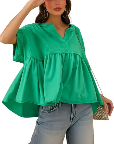 Women's Tops Short Sleeve V Neck Flowy Cute Summer Tops Oversized Tshirts Trendy Clothes