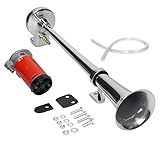 drucklufthorn 12v mit kompressor VIELSEITIGKEIT - Das Horn kann auf jede Anwendung montiert werden, die eine 12V DC Stromversorgung zur Verfügung hat. Mit einem polierten roten Kompressor und glänzendem Chromhorn werfen sie ein auffälliges Aussehen auf jedem Fahrzeug montiert.
