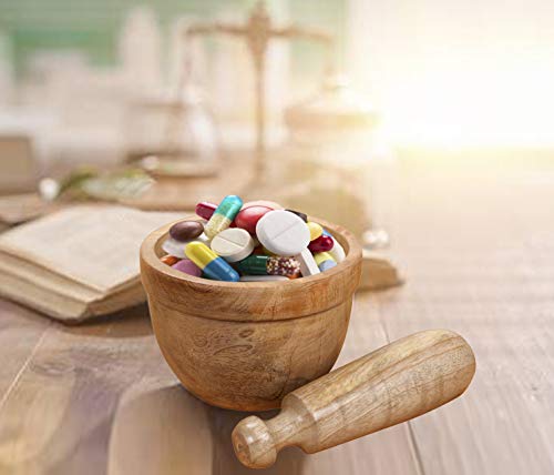 Handmade Wooden Mortar & Pestle Set Rustic Style Herb Spice Grinder Masala Mixer Manual Kharal Mashing Bowl Seasonings Pill Crusher Kitchen Utensils, Garlic Press, Coffee Grinder - 4 Inch - Natural #TOP3