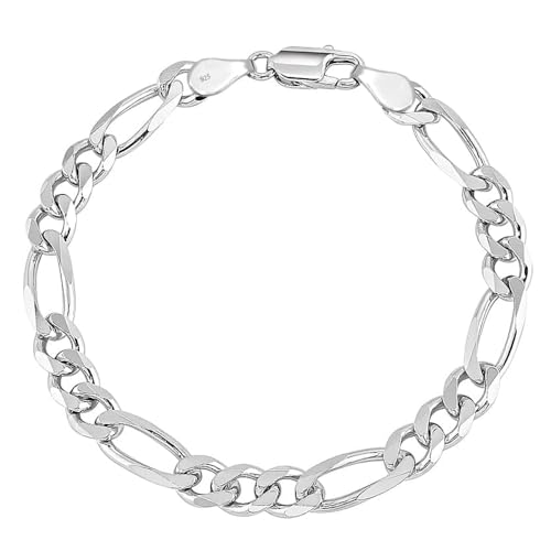 Image of TRUESILVER ACPL Solid 925 Sterling Silver Figaro Link Chain Bracelet | Italian Diamond-Cut 4MM Figaro Chain Bracelet for Women Men (7, 7.5, 8, 8.5, 9 Inches)