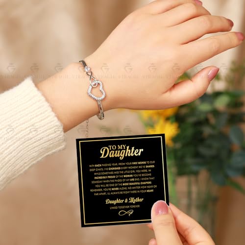 Image of To My Daughter Bracelet From Mom And Dad With Heartfelt Message & Elegant Box, Valentines Gifts For Daughter, Jewelry Gift For Daughter From Mother and Father On Birthday, Graduation
