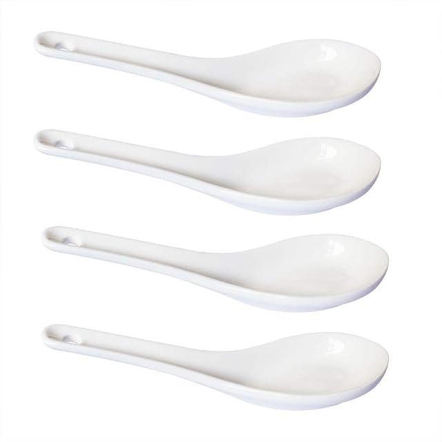 Pirhosigma 4 pcs Asia Porcelain Soup Spoon Ceramic Rice Spoons Chinese Won Ton Spoons for Home Kitchen Restaurant