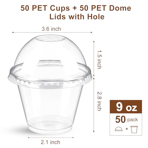 Kucoele 50 Pack 9 OZ Clear Plastic Cups with Dome Lids, Disposable Dessert Cups Parfait Cups Party Cups for Fruit, Ice Cream, Yogurt, Pudding, Mousse, Snack, Drink - Thumbnail 2