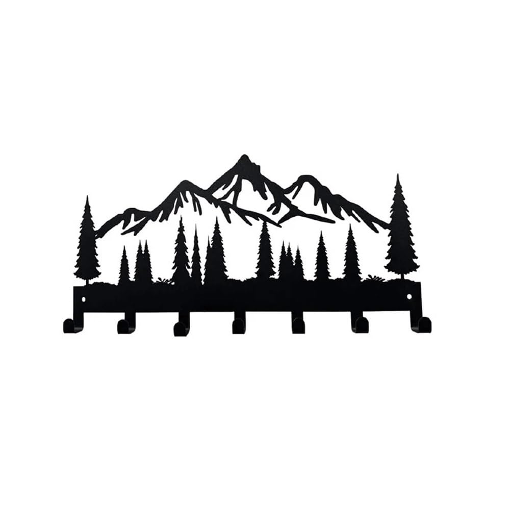 Porte manteau mural 7 crochets en métal motif forêt et montagne pour ranger les clés d entrée