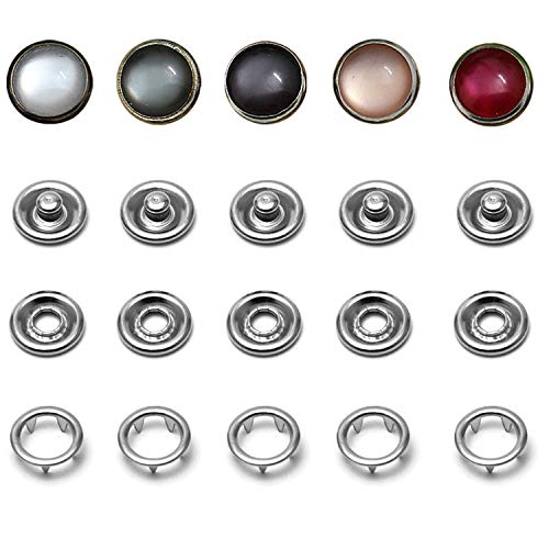 Snap Fastener Kit, 50 Sets Classic Pearl Prong Ring Snaps for Western Shirt Clothes Popper Studs with Clear Storage Box (5 Color x 10 Sets)