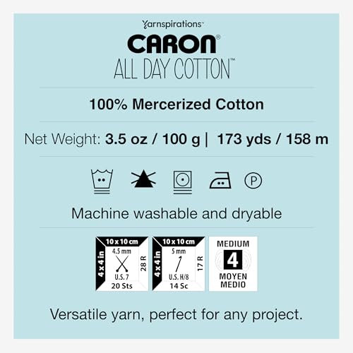 Caron All Day Cotton - 3 Pack of 173 Yards/3.52 oz Red Lip 100% Mercerized Cotton Yarn