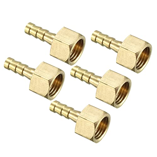 QUARKZMAN Raccordi in Ottone 6mm Spina G1/4 Femmina Filettatura Raccordo Tubo Flessibile Connettore Adattatori per Tubo Flessibile Collegamento Giardino [5 Pezzi, Tono Oro]