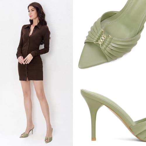 Image of iiimmu 3.5 IN Stiletto Mules High Heels with Pointed Peep Toe Heeled Sandals Faux Leather