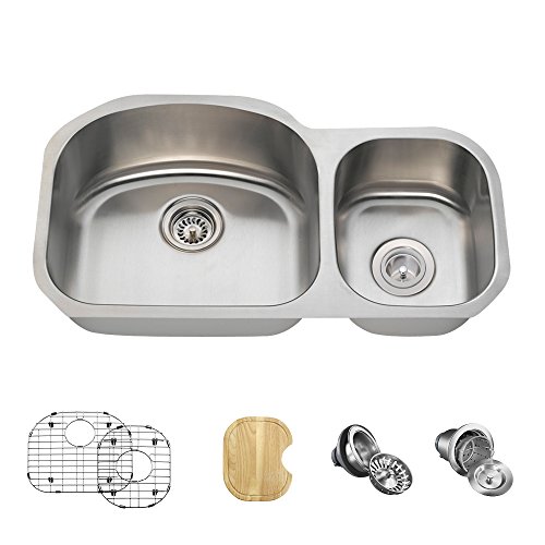 Up To 40% OFF MR Direct Stainless Steel 501L-18-ENS Undermount 32-1/8 in. Double Bowl Kitchen SinkEnsemble, 18 Gauge