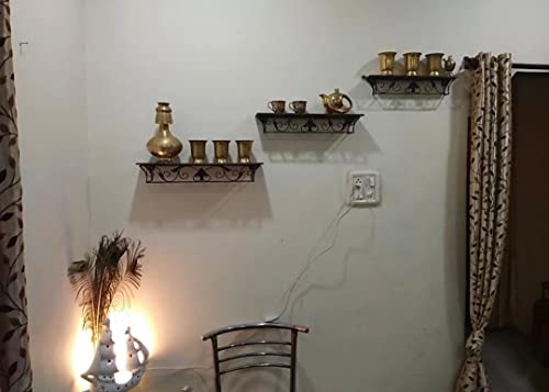 Image of Wooden handicrafts Dazzling Wall Rack Shelves Set MDF -Medium Density Fiber Home Decoration Wall Decor (Brown, Wooden Iron 3)