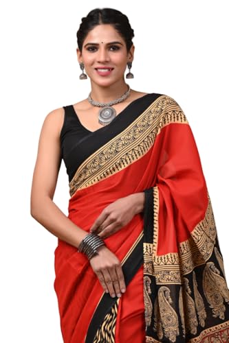 Image of Crafts Moda Pure Cotton Floral Print Saree with Blouse for Women