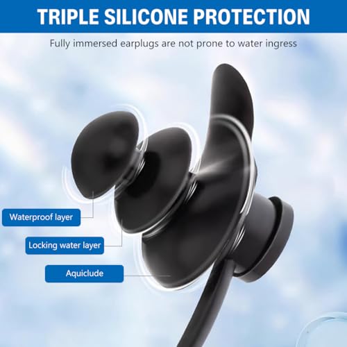Image of Proberos 4 Pcs Silicone Swim Ear Plugs for Swimming, with Fixing Strap & Storage Box, Double Layer Mushroom, Anti-lost Adults Swim Adults Ear Plugs, Perfect Fit Ergonomic Designed